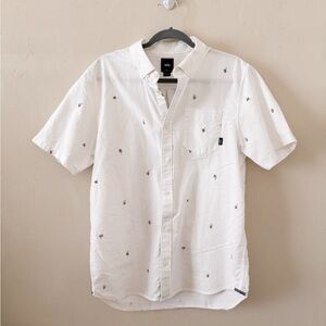Vans White Casual Button Down Shirt with Hand Gesture Motifs (M)
